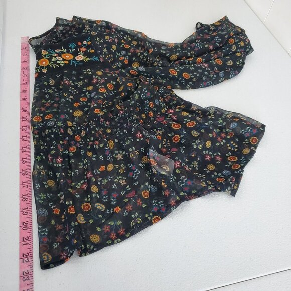 Peacocks Womens Black Floral Embroidered Blouse Size 16 US L Sheer Smocked Waist - Picture 9 of 10